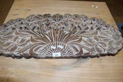 Lot 327 - Carved hardwood panel with pierced floral...