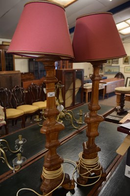 Lot 344 - Pair of large wooden based table lamps