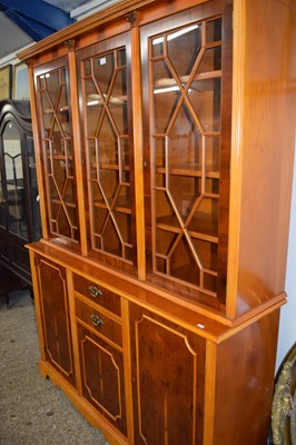 Lot 378 - Reproduction yew wood bookcase cabinet with...