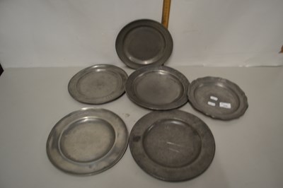 Lot 232 - Group of five various antique pewter plates,...