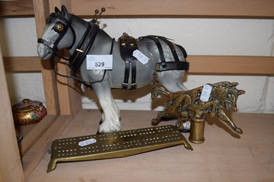 Lot 529 - Horse figure together with brass crib board...