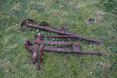 Lot 343 - Mixed lot of large vintage iron vice, pick axe...