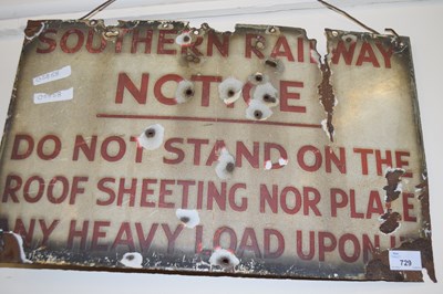 Lot 729 - A Southern Railways enamel notice sign, 50cm wide