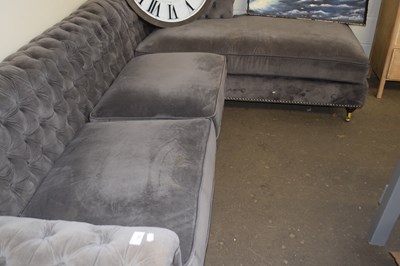 Lot 750 - Modern grey buttoned fabric corner sofa, 300cm...