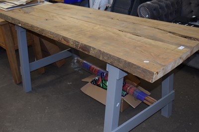 Lot 767 - Modern kitchen table with think plank top and...