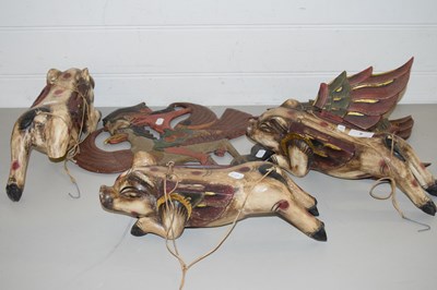 Lot 6 - THREE HANGING INDONESIAN WOODEN FLYING PIGS...