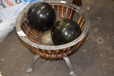 Lot 821 - Metal basket containing glass  balls etc