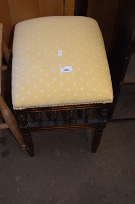 Lot 840 - Upholstered stool with turned legs and...