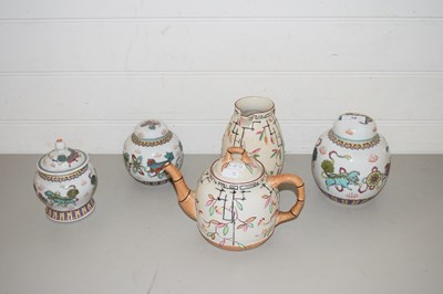 Lot 18 - MIXED LOT: THREE MODERN CHINESE JARS TOGETHER...