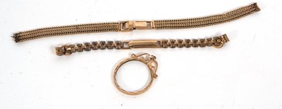 Lot 392 - Two yellow metal watch bracelets stamped 9ct...