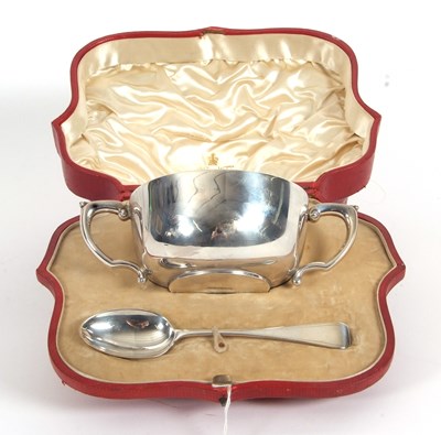 Lot 200 - Cased late Victorian twin handled Christening...