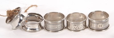 Lot 208 - Group of five hallmarked silver serviette...