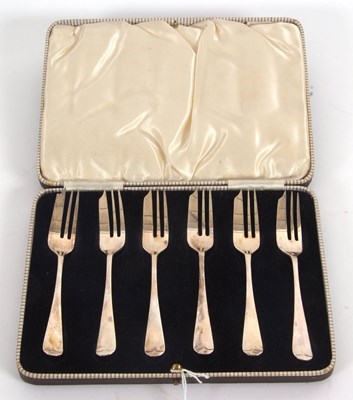 Lot 216 - A cased set of six silver pastry forks,...