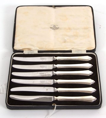 Lot 220 - Cased set of six vintage tea knives with...