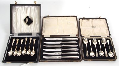 Lot 221 - Mixed Lot:  Cased set of Edwardian trefid end...