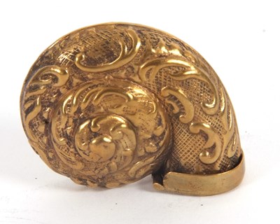 Lot 229 - An antique brass Nautilus shell snuff box,...