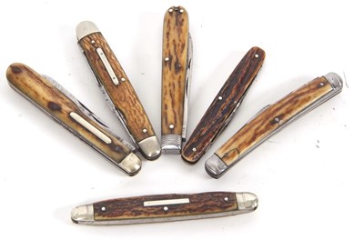 Lot 266 - Group of six stag handled pocket knives to...