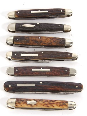 Lot 268 - Group of seven stag horn handled pocket knives,...