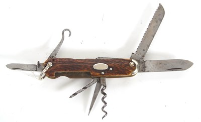 Lot 294 - C Johnson multi-tooled pocket knife, stag...