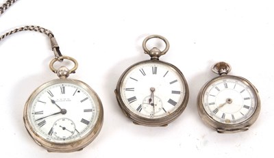 Lot 369 - Three silver open face pocket watches, each...