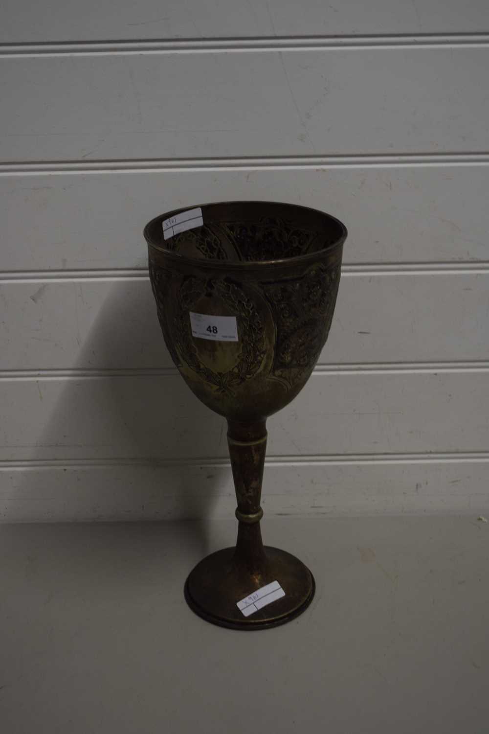 Lot 48 - LARGE SILVER PLATED GOBLET MARKED 'THE LEDGETT...