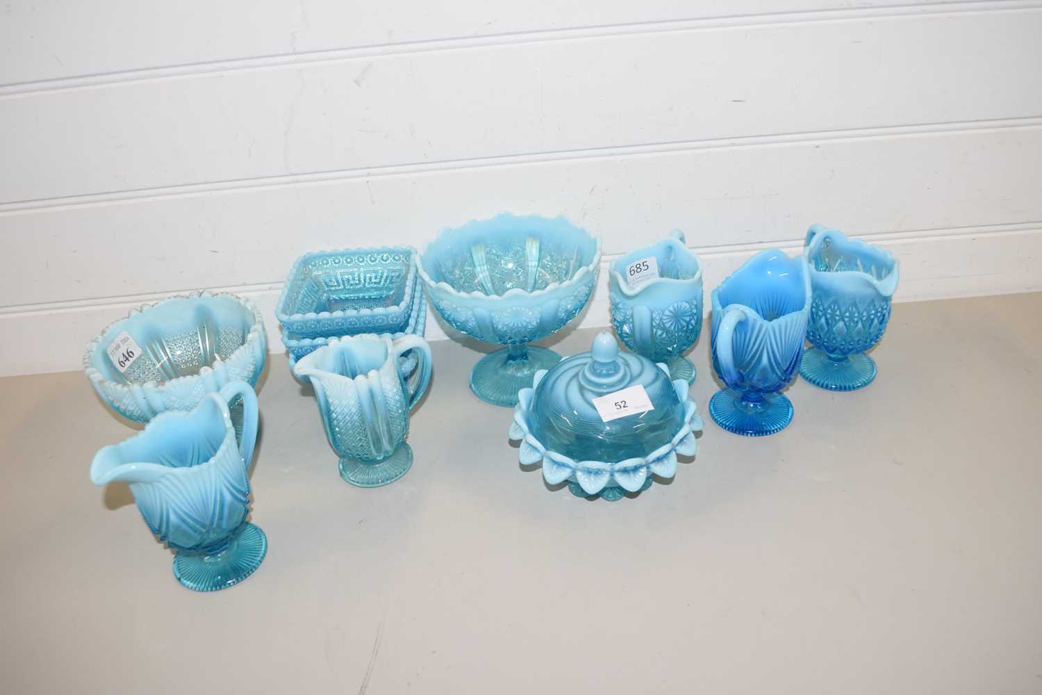 Lot 52 - COLLECTION OF BLUE PEARLINE PRESSED GLASS...
