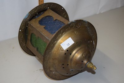 Lot 32 - Brass and coloured glass mounted lantern