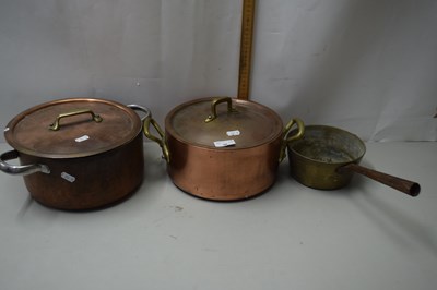 Lot 36 - A pair of copper double handed saucepans and...