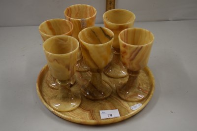 Lot 79 - Polished onyx tray and six goblets