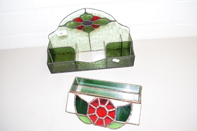 Lot 63 - COLOURED GLASS DESK TIDY TOGETHER WITH A...