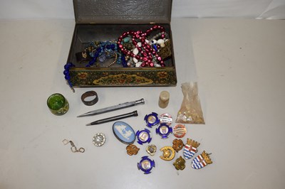 Lot 113 - A tin containing various assorted costume...