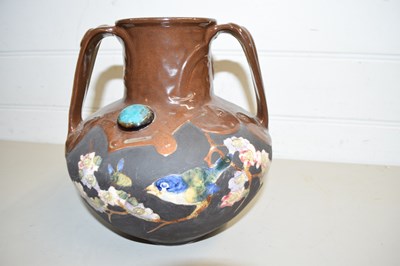 Lot 67 - BRETBY TWO-HANDLED VASE DECORATED WITH BIRDS