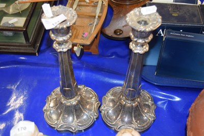 Lot 171 - Pair of silver plate on copper candlesticks