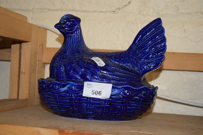 Lot 506 - Blue glazed chicken egg basket