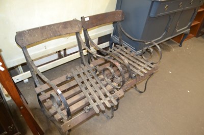 Lot 821 - Pair of metal and wooden slatted garden chairs...