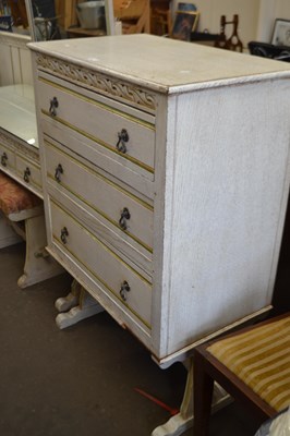 Lot 842 - Three drawer painted pine chest of drawers on...