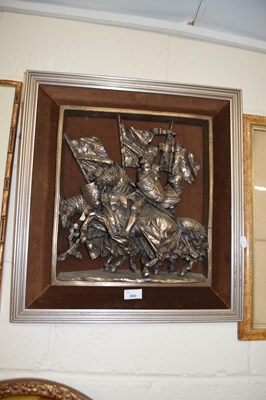 Lot 282 - Bronze effect wall plaque of jousting knights