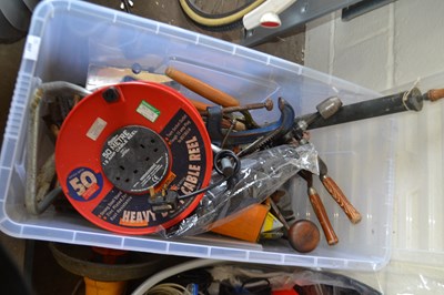 Lot 897 - Box of assorted tools and extension leads