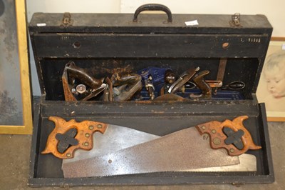 Lot 717 - Vintage wooden tool box with a selection of...