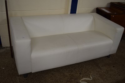 Lot 406 - Modern white leather two seater sofa