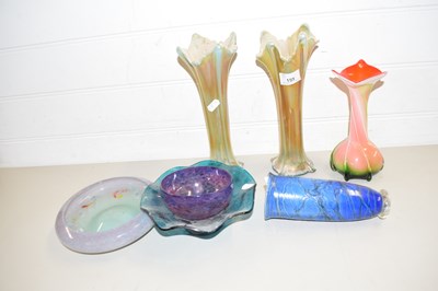Lot 159 - MIXED LOT: VARIOUS DECORATED GLASS VASES,...