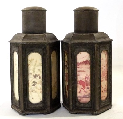 Lot 316 - Two Chinese metal tea cannisters and covers...