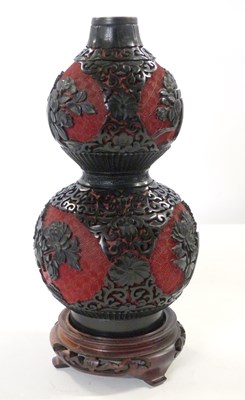 Lot 339 - Chinese cinnebar lacquer type vase of double...