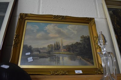 Lot 566 - Print of a river with Church beyond in gilt frame