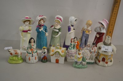 Lot 53 - Group of pottery figures, some small...