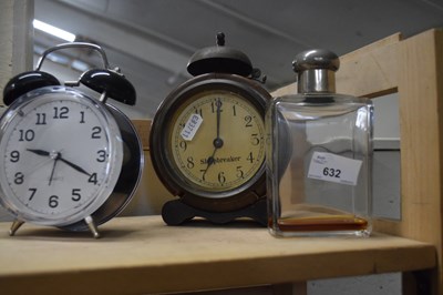 Lot 632 - Two alarm clocks and a vintage scent bottle