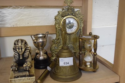 Lot 634 - Brass mantel clock together with a pair of...