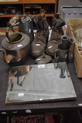 Lot 658 - Mixed Lot:  Kettle, coffee pot, boots,  mirror...