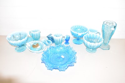 Lot 195 - COLLECTION OF BLUE AND PEARLINE PRESSED GLASS...