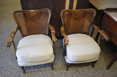 Lot 399 - Pair of cane back oak armchairs, each approx 61cm